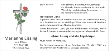 Traueranzeige von Marianne Eissing von Neue Osnabrücker Zeitung GmbH & Co. KG