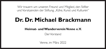 Traueranzeige von Michael Brackmann von Neue Osnabrücker Zeitung GmbH & Co. KG