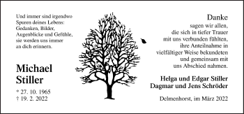 Traueranzeige von Michael Stiller von Neue Osnabrücker Zeitung GmbH & Co. KG