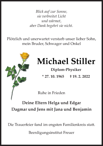 Traueranzeige von Michael Stiller von Neue Osnabrücker Zeitung GmbH & Co. KG