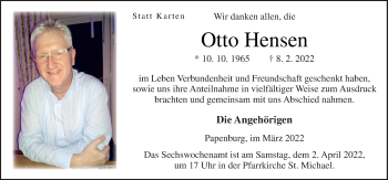 Traueranzeige von Otto Hensen von Neue Osnabrücker Zeitung GmbH & Co. KG