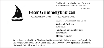 Traueranzeige von Peter Grimmelykhuizen von Neue Osnabrücker Zeitung GmbH & Co. KG