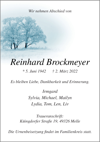 Traueranzeige von Reinhard Brockmeyer von Neue Osnabrücker Zeitung GmbH & Co. KG