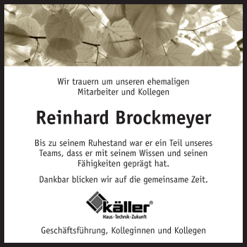 Traueranzeige von Reinhard Brockmeyer von Neue Osnabrücker Zeitung GmbH & Co. KG