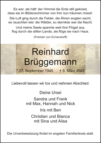 Traueranzeige von Reinhard Brüggemann von Neue Osnabrücker Zeitung GmbH & Co. KG