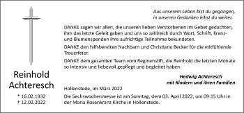 Traueranzeige von Reinhold Achteresch von Neue Osnabrücker Zeitung GmbH & Co. KG