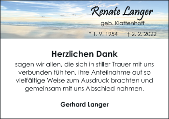 Traueranzeige von Renate Langer von Neue Osnabrücker Zeitung GmbH & Co. KG