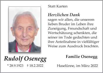 Traueranzeige von Rudolf Osenegg von Neue Osnabrücker Zeitung GmbH & Co. KG