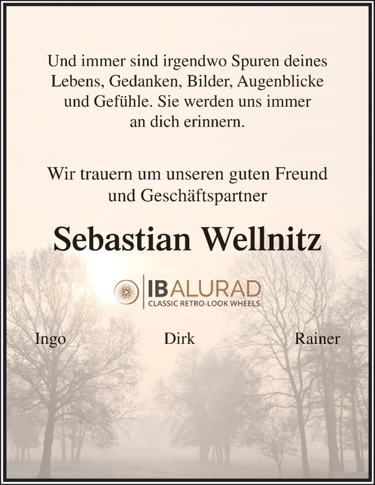  Traueranzeige für Sebastian Wellnitz vom 25.03.2022 aus Neue Osnabrücker Zeitung GmbH & Co. KG