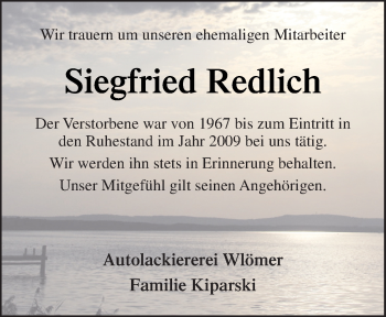 Traueranzeige von Siegfried Redlich von Neue Osnabrücker Zeitung GmbH & Co. KG