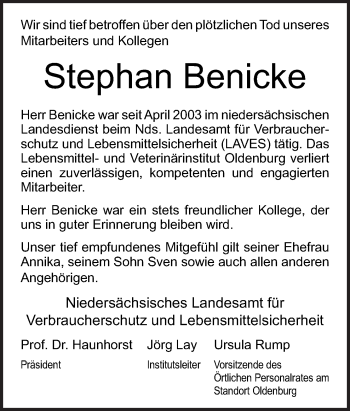 Traueranzeige von Stephan Benicke von Neue Osnabrücker Zeitung GmbH & Co. KG
