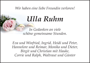 Traueranzeige von Ulla Ruhm von Neue Osnabrücker Zeitung GmbH & Co. KG