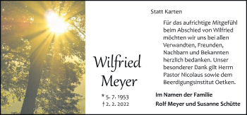 Traueranzeige von Wilfried Meyer von Neue Osnabrücker Zeitung GmbH & Co. KG