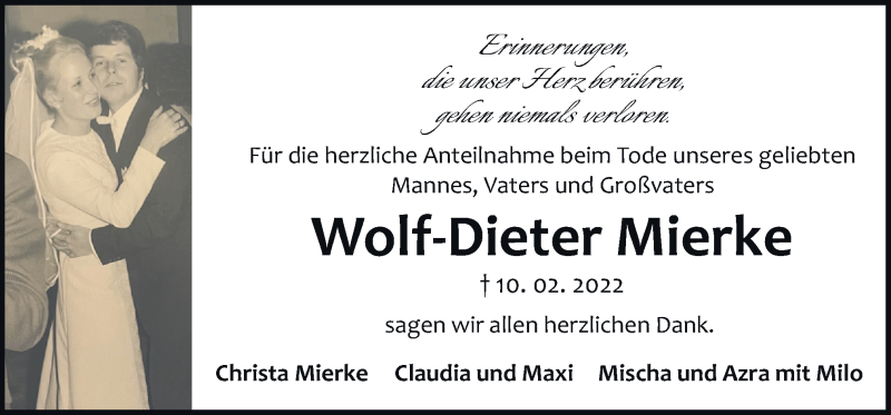  Traueranzeige für Wolf-Dieter Mierke vom 12.03.2022 aus Neue Osnabrücker Zeitung GmbH & Co. KG