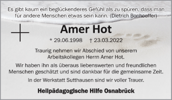 Traueranzeige von Amer Hot von Neue Osnabrücker Zeitung GmbH & Co. KG