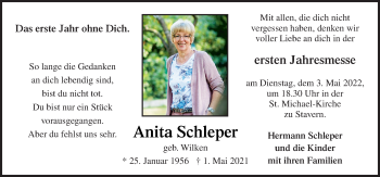 Traueranzeige von Anita Schleper von Neue Osnabrücker Zeitung GmbH & Co. KG