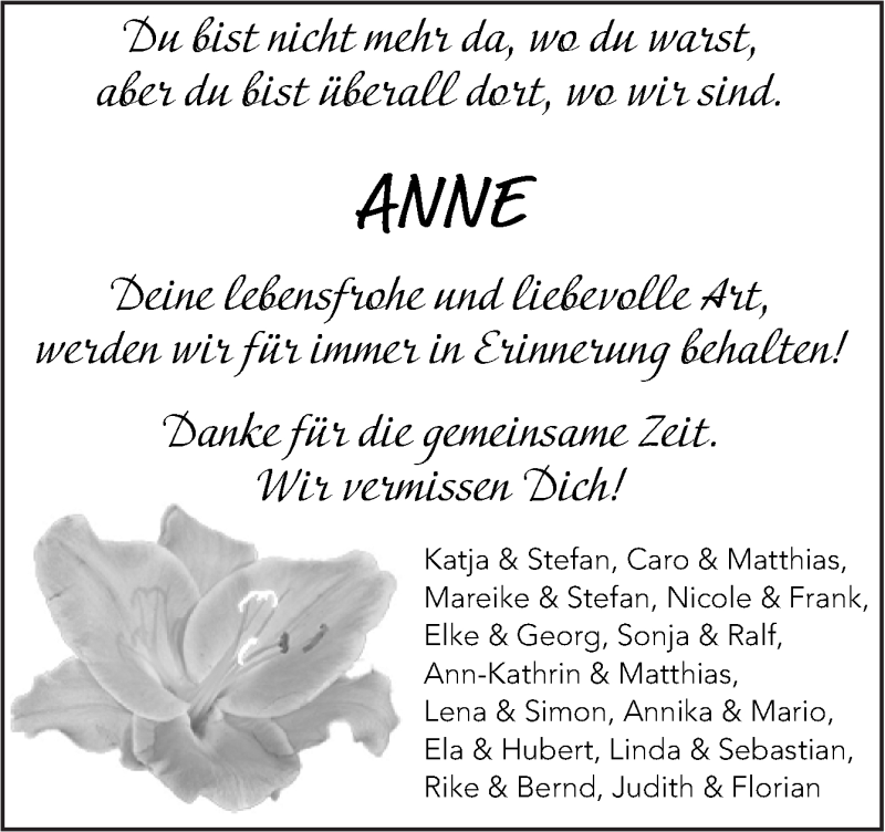  Traueranzeige für Anne Buse vom 02.04.2022 aus Neue Osnabrücker Zeitung GmbH & Co. KG