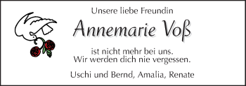 Traueranzeige von Annemarie Voß von Neue Osnabrücker Zeitung GmbH & Co. KG