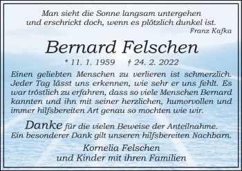Traueranzeige von Bernard Felschen von Neue Osnabrücker Zeitung GmbH & Co. KG