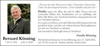 Traueranzeige von Bernard Könning von Neue Osnabrücker Zeitung GmbH & Co. KG