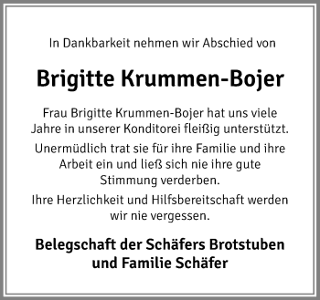 Traueranzeige von Brigitte Krummen-Bojer von Neue Osnabrücker Zeitung GmbH & Co. KG