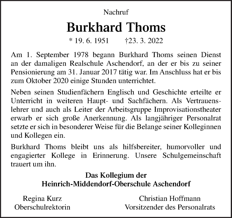  Traueranzeige für Burkhard Thoms vom 09.04.2022 aus Neue Osnabrücker Zeitung GmbH & Co. KG