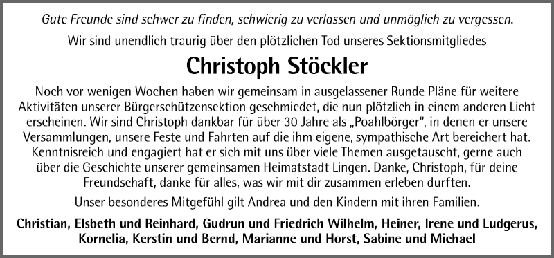  Traueranzeige für Christoph Stöckler vom 23.04.2022 aus Neue Osnabrücker Zeitung GmbH & Co. KG