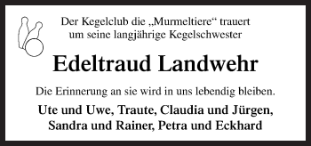 Traueranzeige von Edeltraud Landwehr von Neue Osnabrücker Zeitung GmbH & Co. KG