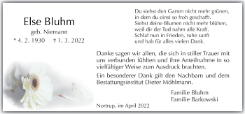 Traueranzeige von Else Bluhm von Neue Osnabrücker Zeitung GmbH & Co. KG