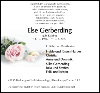 Traueranzeige von Else Gerberding von Neue Osnabrücker Zeitung GmbH & Co. KG