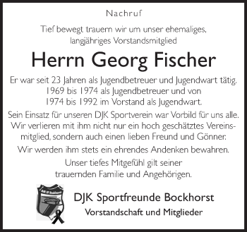 Traueranzeige von Georg Fischer von Neue Osnabrücker Zeitung GmbH & Co. KG