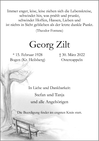 Traueranzeige von Georg Zilt von Neue Osnabrücker Zeitung GmbH & Co. KG