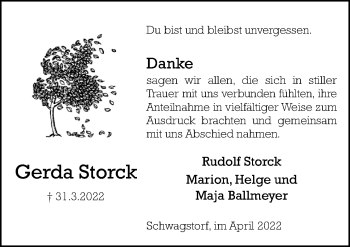 Traueranzeige von Gerda Storck von Neue Osnabrücker Zeitung GmbH & Co. KG