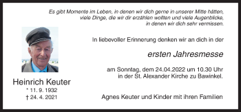 Traueranzeige von Heinrich Keuter von Neue Osnabrücker Zeitung GmbH & Co. KG