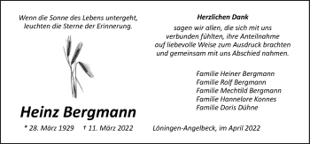Traueranzeige von Heinz Bergmann von Neue Osnabrücker Zeitung GmbH & Co. KG