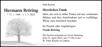 Traueranzeige von Hermann Bröring von Neue Osnabrücker Zeitung GmbH & Co. KG