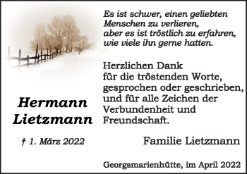 Traueranzeige von Hermann Lietzmann von Neue Osnabrücker Zeitung GmbH & Co. KG