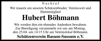 Traueranzeige von Hubert Böhmann von Neue Osnabrücker Zeitung GmbH & Co. KG