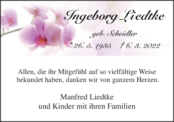 Traueranzeige von Ingeborg Liedtke von Neue Osnabrücker Zeitung GmbH & Co. KG