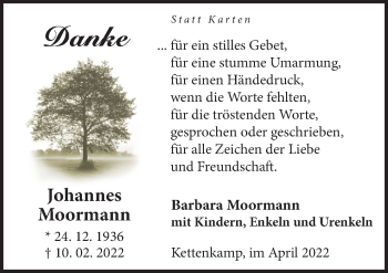 Traueranzeige von Johannes Moormann von Neue Osnabrücker Zeitung GmbH & Co. KG