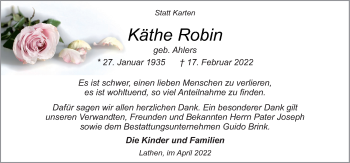 Traueranzeige von Käthe Robin von Neue Osnabrücker Zeitung GmbH & Co. KG