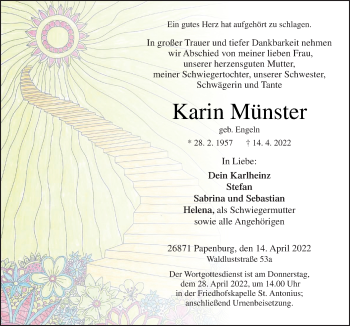 Traueranzeige von Karin Münster von Neue Osnabrücker Zeitung GmbH & Co. KG