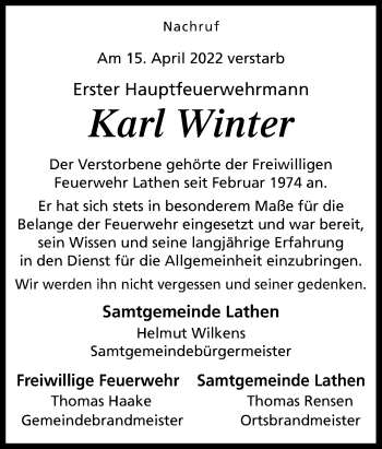 Traueranzeige von Karl Winter von Neue Osnabrücker Zeitung GmbH & Co. KG