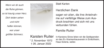 Traueranzeige von Karsten Ruiter von Neue Osnabrücker Zeitung GmbH & Co. KG