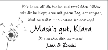 Traueranzeige von Klara  von Neue Osnabrücker Zeitung GmbH & Co. KG