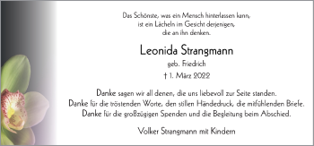 Traueranzeige von Leonida Strangmann von Neue Osnabrücker Zeitung GmbH & Co. KG