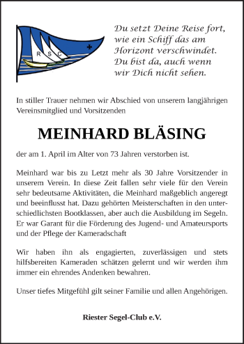Traueranzeige von Meinhard Bläsing von Neue Osnabrücker Zeitung GmbH & Co. KG
