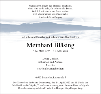 Traueranzeige von Meinhard Bläsing von Neue Osnabrücker Zeitung GmbH & Co. KG