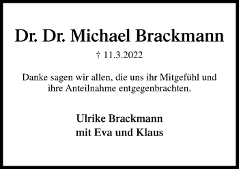 Traueranzeige von Michael Brackmann von Neue Osnabrücker Zeitung GmbH & Co. KG