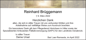 Traueranzeige von Reinhard Brüggemann von Neue Osnabrücker Zeitung GmbH & Co. KG